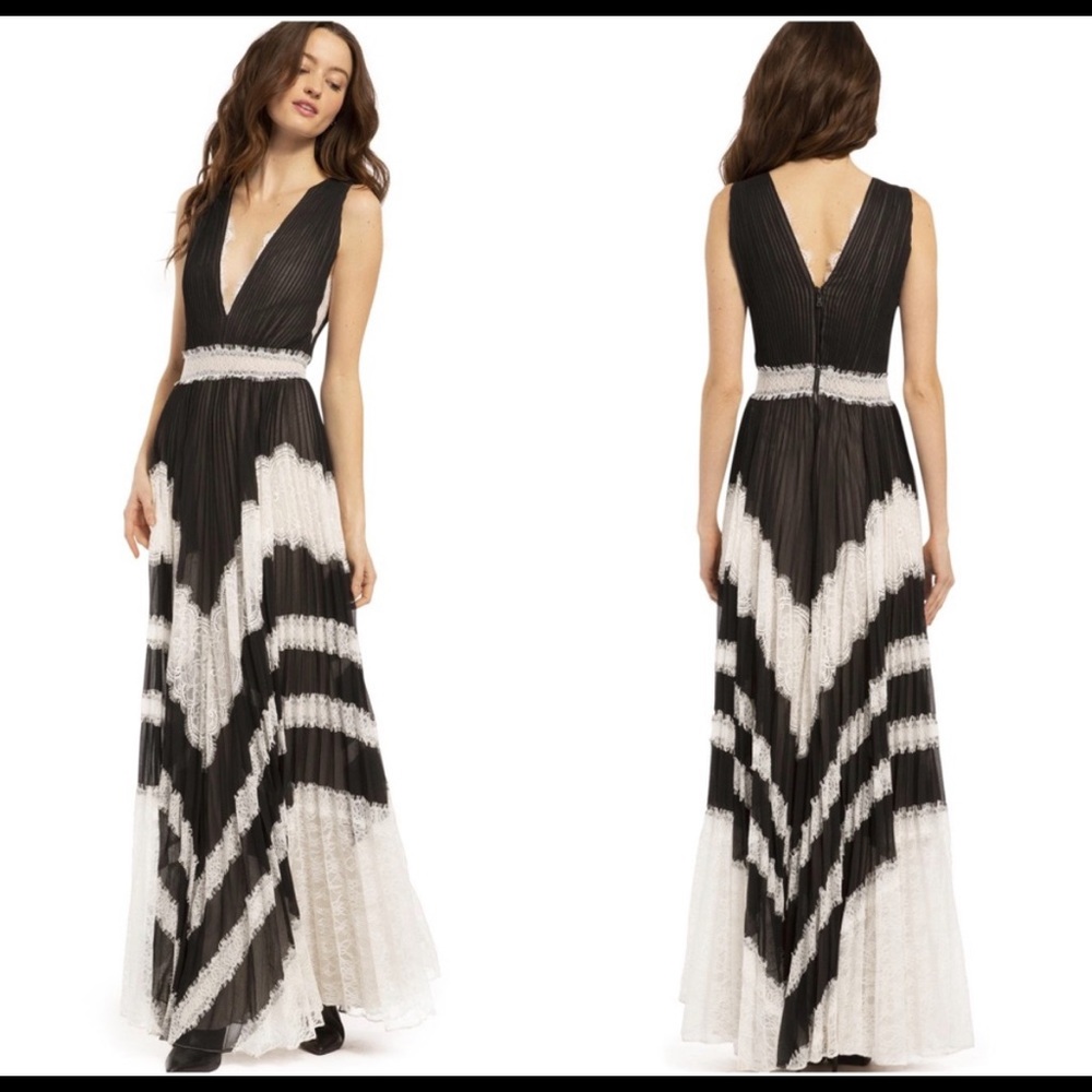 Alice + Olivia Tess Pleated Lace Maxi Dress